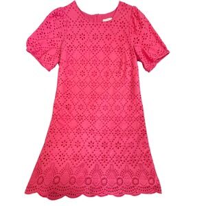 London Times Fuchsia Eyelet Mini Shift Dress 100% Cotton Size 16W